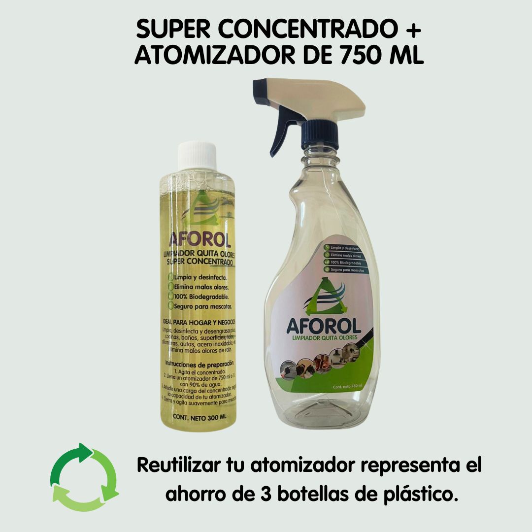 Aforol Concentrado 300 ml + 1 botella atomizadora de 750 ml para rellenar.