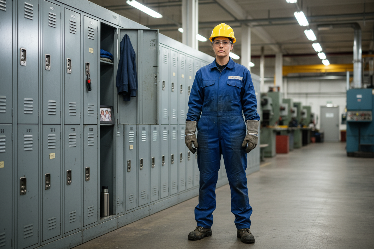 empleado industrial frente a su locker